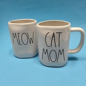 Rae Dunn CAT Mom And Meow Mugs Set Of 2.